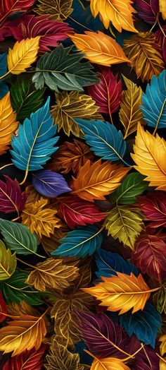 an image of colorful leaves that are on the ground for wallpaper or backdrops