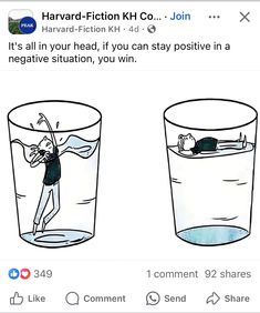 two glasses filled with water and one has an image of a man in the middle