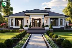 this is an artist's rendering of the front entrance to a modern style house