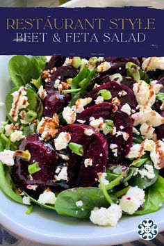 a salad with beets and feta cheese on top