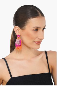 Beaded Handmade Earrings in Half D Shape Charming Three Layered Beaded Earrings with different Color Shades Tops Attachment With Jump Ring And Back Pin Hand Crafted In light Pink, Fuchsia, and Orange Color Introducing our exquisite Charming Layered Beaded Earrings â€“ a stunning showcase of artisan craftsmanship and vibrant elegance.Handmade with care and attention to detail, these earrings feature a unique half D shape design adorned with charming layers of beads in varying shades of light pink Chandelier Earrings With Faceted Round Beads, Summer Faceted Beads Earrings, Orange Beaded Fringe Jewelry, Summer Chandelier Earrings With Round Beads, Summer Beaded Dangling Earrings, Pink Beaded Fringe Earrings For Beach, Summer Beaded Fringe Earrings, Purple Beaded Fringe Earrings, Pink Beaded Fringe Earrings