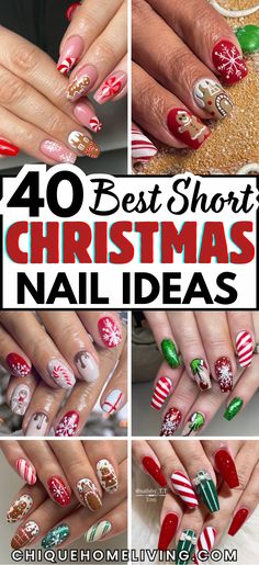 Christmas Nail Stickers Art Designs, Dip Nail Christmas Designs, Short Nail Ideas For Christmas, Christmas Nail Art Designs Short Nails, Christmas Nails With Lights, Christmas Finger Nail Designs, Christmas Fingernail Ideas, Natural Christmas Nail Ideas, Christmas Fingernail Designs