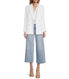 Antonio Melani Alexandra Pearl Wide Leg Crop Denim Jeans | Dillard's Elegant Medium Wash Denim Bottoms, Elegant Straight Leg Jeans With Button Closure, Elegant Denim Jeans For Fall, Elegant Jeans For Fall, Spring Straight Leg Jeans With Buttons, Straight Leg Jeans With Buttons For Spring, Elegant Medium Wash Denim Jeans, Elegant Denim Jeans For Spring, Elegant Spring Denim Pants