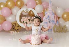 Once Upon A Time First Birthday Smash Cake, Disney Princess Cake Smash, Princess Theme Smash Cake, Princess One Year Photoshoot, Once Upon A Time Cake Smash, Disney First Birthday Photoshoot, Princess First Birthday Photo Shoot, Princess Birthday Photo Shoot, Disney Cake Smash