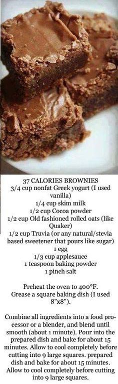 Calorie Recipes, Low Calorie Desserts, Brownies Recipe, No Calorie Foods, Sugar Free Desserts, Sugar Free Recipes, Low Carb Desserts, Healthy Sweets, Low Calorie Recipes