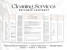 the cleaning services editable contact sheet is shown