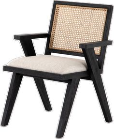 a black and white chair with an upholstered back, made out of wood