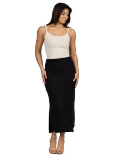 A cute and comfortable maxi skirt style perfect for a casual look or lounging in style. Made from an ultra soft stretch material . Featuring a foldover waist, maxi length, and a relaxed a line shape.material: 92% Polyester, 8% Spandexmodel height: 5' 9" Maxi Skirt Style, Skirt Style, Navy And Brown, Skirt Fashion, In Style, Stylish Outfits, Casual Looks, Maxi Skirt, A Line