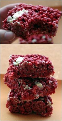 red velvet cookies are stacked on top of each other