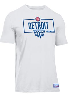 a white detroit basketball t - shirt with the word detroit on it