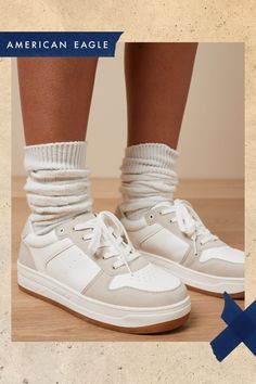 Lace-up upper/Colorblock details Cream Sneakers For Fall, Platform Sneaker, Color Blocking, Women's Jeans, American Eagle Outfitters, American Eagle, Women Jeans, Lace Up, Sneakers