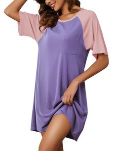 PRICES MAY VARY. Material: The soft nightgowns made of 70% Viscose, 26% Polyester, 4% Spandex, provides you the most comfortable feelings in day and night. Features: These women nightgowns sleep shirt dress feature short sleeve, above knee length, Polka Dot design, round-neck, loose fit. Style: Special loose fit dress design with navy blue/dark red/light gray Polka Dot design, add a little sexy for your casual dress, makes you more fashionable and charming. Great Choice: A soft pajama is very im Nightgown Short, Loose Fit Dress, Cute Sleepwear, Soft Pajamas, Women's Nightgowns, Nightgowns For Women, Loose Fitting Dresses, Polka Dot Design, Female Friends