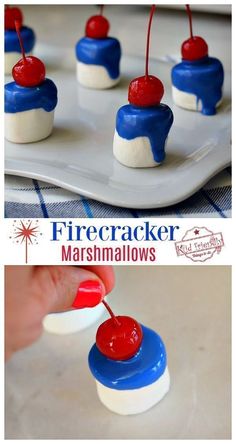 marshmallows with red, white and blue icing on them