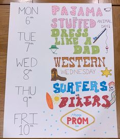 a poster with words written on it that say, mama, dad, dress - up, and western we're one day surfers bikers