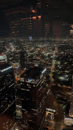 an aerial view of the city at night