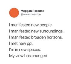 an orange circle with the words, i'm in new spaces my view has changed