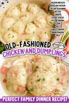 an image of old fashioned chicken and dumplings recipe