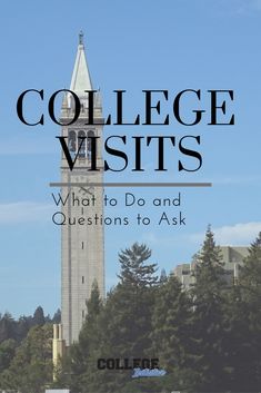 a tall clock tower with the words college visits written on it's front cover