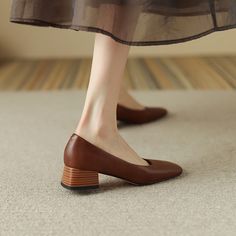 Lasaky - Vintage Low Heel Leather Mary Janes: Simple and Elegant Design by Ruodan Liwai White Canvas Shoes, Rough Heels, Heels Brown, Professional Shoes, Elegant Heels, Square Head, Platform High Heels, Leather Mary Janes, Martin Boots