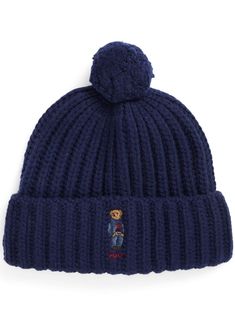 blue wool blend knitted construction logo patch to the front turn-up brim pompom detail Ralph Lauren Hat, Ralph Lauren Bear, Ralph Lauren Hats, Pom Pom Beanie Hat, Yarn Pom Pom, Beanie Hats For Women, Polo Ralph Lauren Women, Polo Bear, Ralph Lauren Women