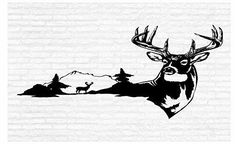 a black and white drawing of a deer with antlers on it's head