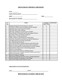 the restaurant order checklist is shown in black and white, as well as an image of