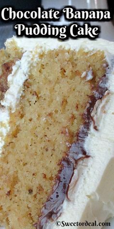 a close up of a piece of cake with white frosting and chocolate on top