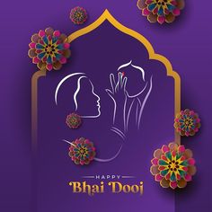 happy bhaki doj with colorful flowers on purple background for diwaling