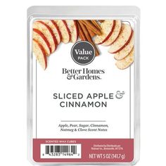 sliced apple and cinnamon slices in a plastic container with the label on it's side