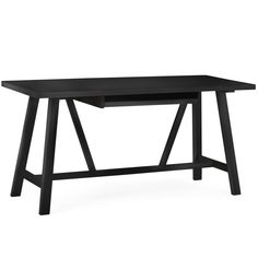 a black desk with an open drawer underneath it