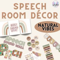 speech room decor with stickers and labels