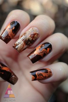 Embrace the autumn vibes with these marbled brown and gold nails! Perfect for cozy September nail ideas. Save this pin and visit nailhow.com for more seasonal nail art! #SeptemberNails #MarbleNails #FallNailDesigns Autumn Marble Nails, Brown And Gold Nails, Cozy September, September Nail Ideas, Subtle Nail Art, Silk Wrap Nails, Autumn Nail Art, September Nails, Nails Autumn