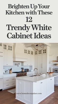 the kitchen with white cabinets is featured in this ad for home decorating magazine, which features