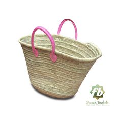 a small basket with pink handles is shown