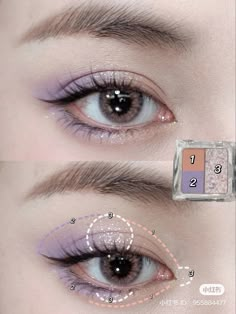 Purple Make Up Aesthetic, New Jeans Makeup Kpop, Lilac Eye Makeup Natural, Pastel Eyeshadow Looks Step By Step, Dusty Purple Makeup, Light Purple Makeup Looks Simple, Makeup Ideas For Prom Natural, Korean Eyeshadow Looks, Purple Douyin Makeup