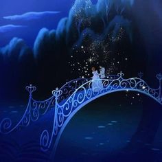 an animated scene with a bridge and fairy on it