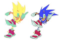 two cartoon images of sonic the hedgehog and shadow the hedgehog in different poses