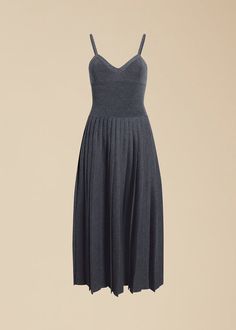 Elio Dress in Sterling Chic Seamless Loungewear Dress, Fitted Wool V-neck Dress, Knit Dresses With Spaghetti Straps, Elegant Fitted Midi Dress For Loungewear, Elegant Knit Dress For Loungewear, Chic Fitted Cashmere Dress, Elegant Seamless Dress For Daywear, Elegant Fitted Slip Dress For Loungewear, Fitted Cashmere Midi Dress