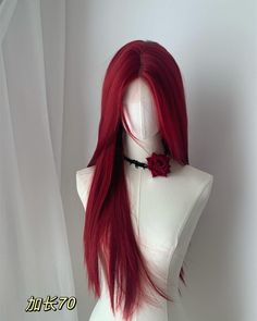 Red Hair Wigs, Cute Haircolor, Red Korean Outfits, Fantasy Red Hair, Korean Red Hair Color, Red Hair Wig, Red Hair Korean, Red Wig, Red Hair Kpop