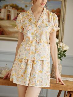 【FINAL SALE】Annie Butterfly Printed Pajama Bottom – Simple Retro Butterfly Patterned Pajamas For Women, Button Pajamas Dress, Cheap Vintage Sleepwear For Summer, Cheap Cute Short Sleeve Nightgown, Cute Short Sleeve Cheap Nightgown, Cheap Short Sleeve Dresses For Pajama Party, Affordable Playful Short Sleeve Sleepwear, Cheap Floral Print Women's Sleepwear, Cheap Yellow Sleepwear For Spring