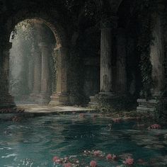 an image of a pool with flowers in it