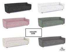 six different colored couches with the words kohlher sofa on it's side