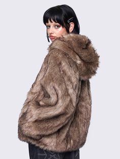 Shop our stylish brown faux fur hooded jacket with zip fastening and side pockets. Featuring a loose fit for ultimate comfort and warmth. This edgy coat embodies indie sleaze vibes while keeps you warm and cosy. Shop now at Minga London! Edgy Coat, Fur Hooded Jacket, Minga London, Faux Fur Hooded Jacket, Indie Sleaze, Hoodies For Sale, Faux Fur Jacket, Fur Jacket, Infant Tees