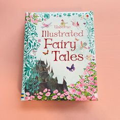 a children's book about fairy tales on a pink background with flowers and butterflies