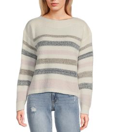 From Takara&#x2C; this sweater features:Stripe printBoat necklineLong sleevesPullover styling Acrylic/polyesterHand washImported. Eyelash Sweater, Boat Neckline, Printed Sweater, Dillard's, Stripe Print, Boat Neck, Long Sleeve Pullover, Pullover Styling, Sweater Top