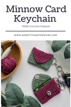 three crocheted keychains with text that reads, free crochet pattern