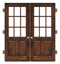 two wooden doors with glass panels on each side