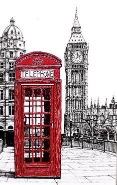 a drawing of a red phone booth in london