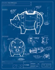 a blueprint drawing of a pig