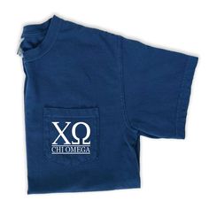 Chi Omega Block Letters T-Shirt - Navy Pi Beta Phi Shirts, Alpha Sigma, Sigma Alpha, Letter Sweatshirt, Pi Beta Phi, Pocket Tee Shirts, Alpha Sigma Alpha, Sorority Tshirts, Block Letters